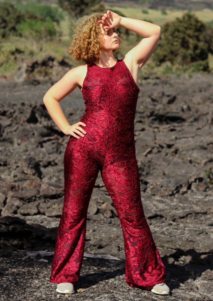 Illusion Burnout Velvet Bellbottom Jumpsuit
