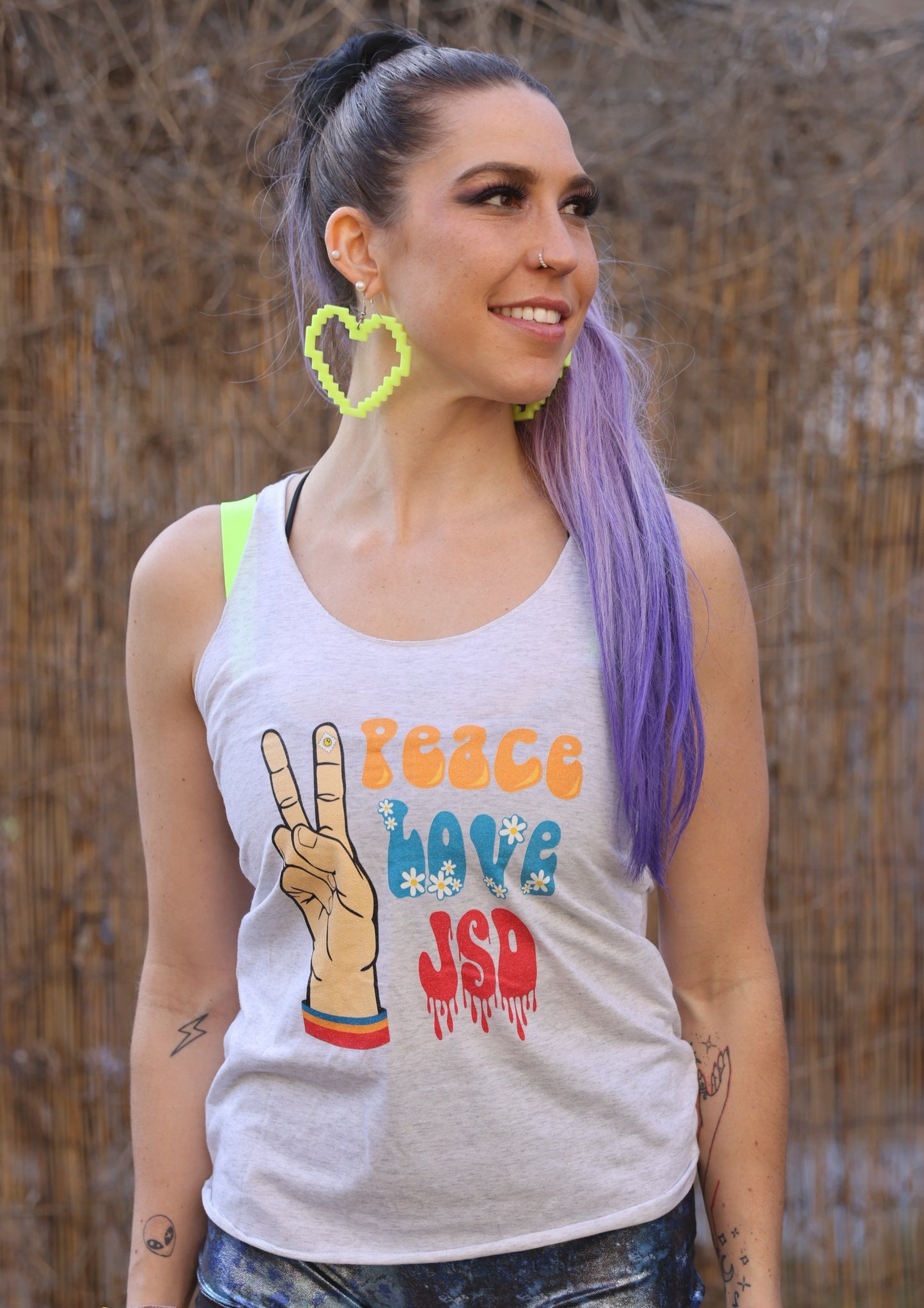 Peace, Love, JSD Tri-Blend Racerback Tank