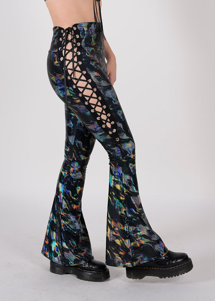 Rainbow Smoke Lace-Up Bellbottoms