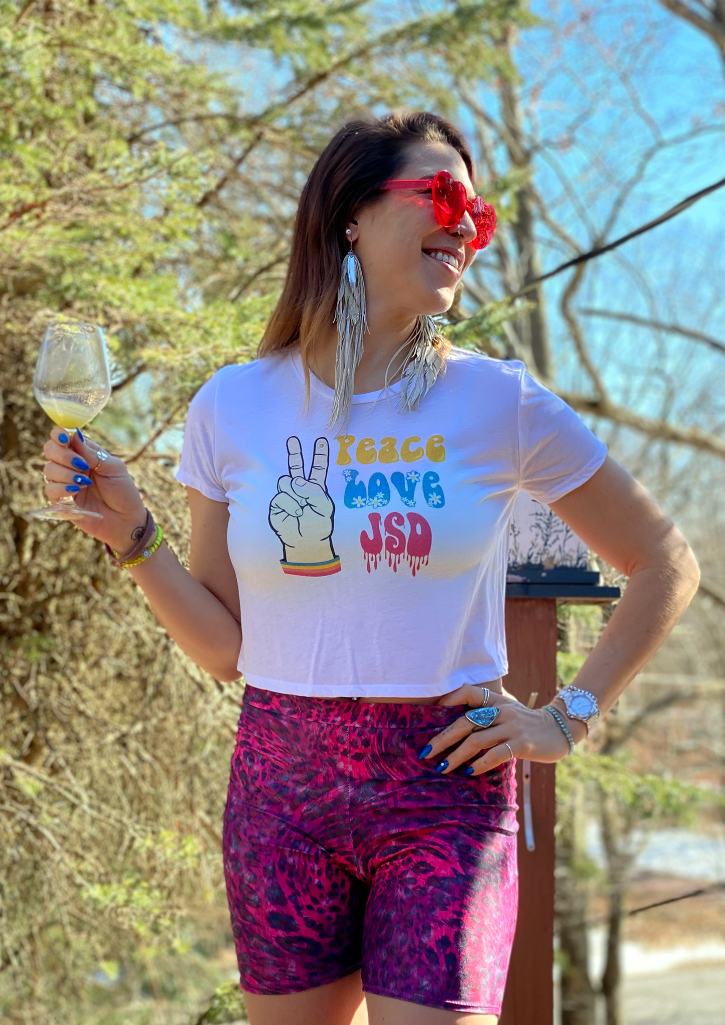 Peace, Love, JSD Flowy Cropped Tee