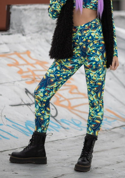  Womens music fesival fashion - Festival-outfit-rave-outfit - handmade-in-Brooklyn-New York City-custom made-waste conscious– retro style – hippie fashion –rave bralette top – festival bottoms – festival pants – rave leggings – spandex stretch – full length - spacey blue print